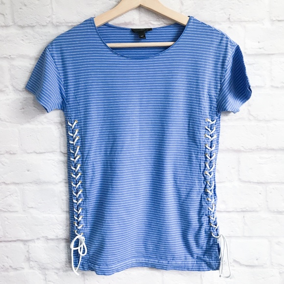 J. Crew Lace-up Tunic Shirt Stripe Blue White Size XXS - Picture 3 of 6